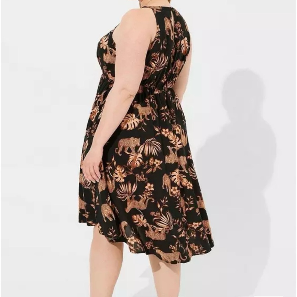 TORRID Roaming Leopard Halter Hi-Low Knee Length Challis Skater Dress Black 4 4X - Picture 2 of 10